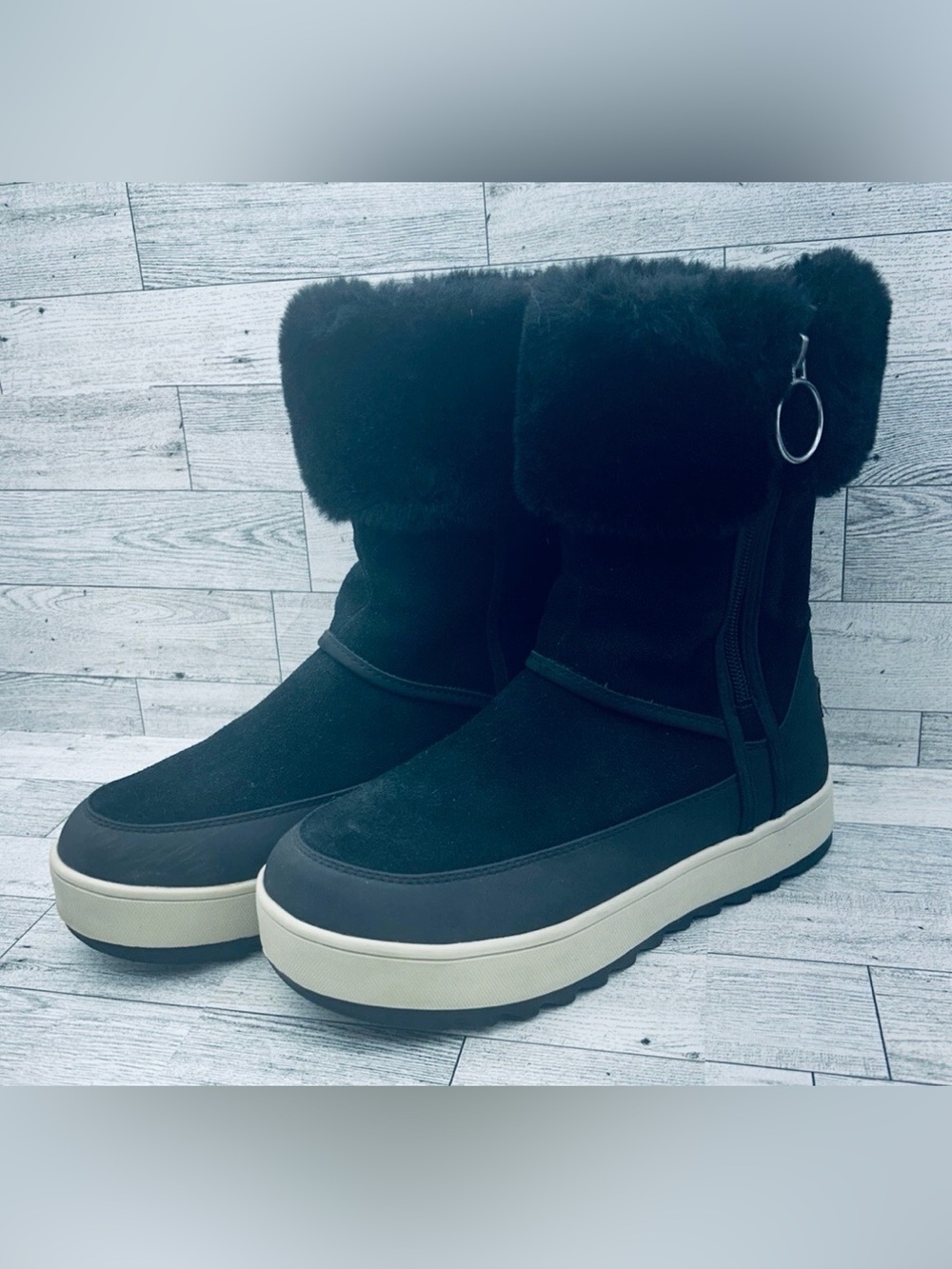 Koolaburra by UGG Tynlee Black Waterpoof Faux Fur Suede Winter Boots-Womens 8